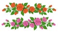 Pink and orange rose border for decoration