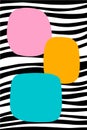 Pink orange turquoise spots on striped background hand drawn vector abstract wallpaper