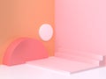 Pink orange wall corner geometric abstract scene 3d render