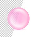 Pink orb isolated on transparent background. Glass circle with shadow. Big realistic soap bubble blue color. Round sphere for conc Royalty Free Stock Photo