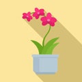 Pink orchid icon, flat style