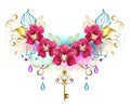 Pink orchids with beads and gold key