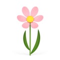 Pink organic fresh chamomile natural flower stem curved leaves 3d icon realistic vector illustration