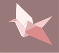 Pink origami crane on violet backround