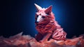 A pink origami fox sitting on a pile of folded paper, AI