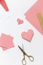 Pink origami hearts. Valentine\'s day concept card.