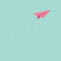 Pink origami paper plane curly dash line track in the sky Flat design