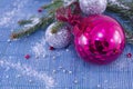 Pink ornament Christmass ball with a fir tree Royalty Free Stock Photo