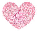 Pink ornamental floral heart with calligraphic text