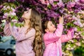 Pink our favorite. Children spring garden. Sakura garden. Kids pink flowers of sakura tree. Flowers tender bloom. Kids Royalty Free Stock Photo