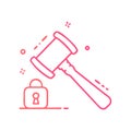 Pink Outline Gavel and Lock Vector Illustrating Justice and Security Concepts Royalty Free Stock Photo