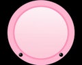 a pink oval mirror with black dots on it