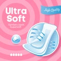 Pink packaging for sanitary pads. Ultra soft cotton pads packaging.