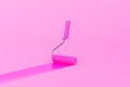 Pink Paint Roller with color trail over pink background