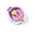 Pink paint tin can with brush on top on a white background with pink strokes Royalty Free Stock Photo