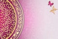 Pink paisley vintage vector gradient background with mandala