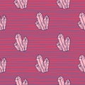 Pink palette seamless esoteric pattern with crystal shapes. Striped background