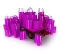 Pink pallet truck full of pink shopping bags