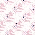 Pink palm leaf seamless pattern in minimal style. Exotic tropical fern leaves endless backfrop. Jungle foliage wallpaper