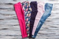 Pink pants and blue jeans. Royalty Free Stock Photo