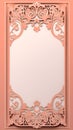 a pink paper cutout with a floral design. Abstract Salmon color ornate background. Invitation and