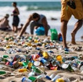 World Love Day, image of trash on the beach with plastic bags Royalty Free Stock Photo