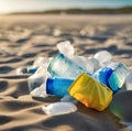 World Love Day, image of trash on the beach with plastic bags Royalty Free Stock Photo