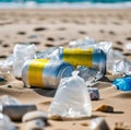 World Love Day, image of trash on the beach with plastic bags Royalty Free Stock Photo