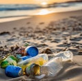 World Love Day, image of trash on the beach with plastic bags