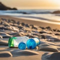 World Love Day, image of trash on the beach with plastic bags Royalty Free Stock Photo