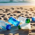 World Love Day, image of trash on the beach with plastic bags Royalty Free Stock Photo