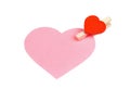Pink paper heart with clothes pin Royalty Free Stock Photo