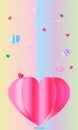 Pink paper hearts flying on pastel background. vector symbol of love for woman, happy valentine`s day, birthday card design Royalty Free Stock Photo
