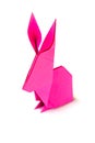 Pink paper rabbit origami isolated on a white background Royalty Free Stock Photo