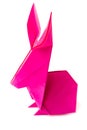 Pink paper rabbit origami isolated on a white background Royalty Free Stock Photo