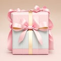 Pink paper and ribbon wrapped present. Royalty Free Stock Photo