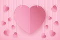 Pink Papper cut hearts Valentine`s day. Background. Space for text