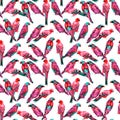 Pink parrot seamless pattern. tropical bird design. watercolor trendy print for textile