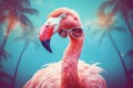 pink party animal sunglasses bird flamingo feather tropical summer hipster. Generative AI. Royalty Free Stock Photo