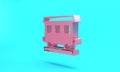 Pink Passenger train cars icon isolated on turquoise blue background. Railway carriage. Minimalism concept. 3D render Royalty Free Stock Photo