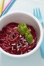 Pink pasta with beetroot