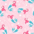 Pink pastel mermaid pattern for kids fashion artwork, children books, prints and fabrics or wallpapers. Fashion illustration