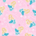 Pink pastel mermaid pattern for kids fashion artwork, children books, prints and fabrics or wallpapers. Fashion illustration