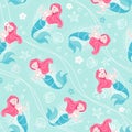 Pink pastel mermaid pattern for kids fashion artwork, children books, prints and fabrics or wallpapers. Fashion illustration