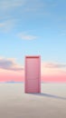 Pink pastel mysterious door in a dreamy desert landscape phone hd wallpaper, ai generated