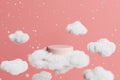 pink pastel podium display layer cloud float snow falling girly girl cute background celebrate sweet. Can put lovely gift box.