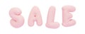 Pink pastel realistic 3d text sale for banners isolated on white background. Vector illustration