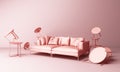 Pink pastel sofa surrounding by coffee table minimal concept