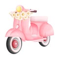 Pink Pastel Vintage Love Bike Cute Romantic Watercolor Clipart. Paris In Love collection with lovely retro pink motorcycle for