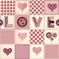 Pink patchwork with the word Love.
